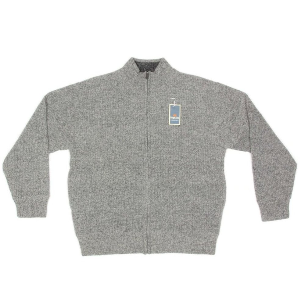 New Vintage RALPH ETON Gray Ribbed Full Zip Men's Cardigan Sweater sz L NWT /455